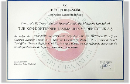  Denizyolu ile Transit Rejimi Taşımalarında Basitleştirme Belgesi