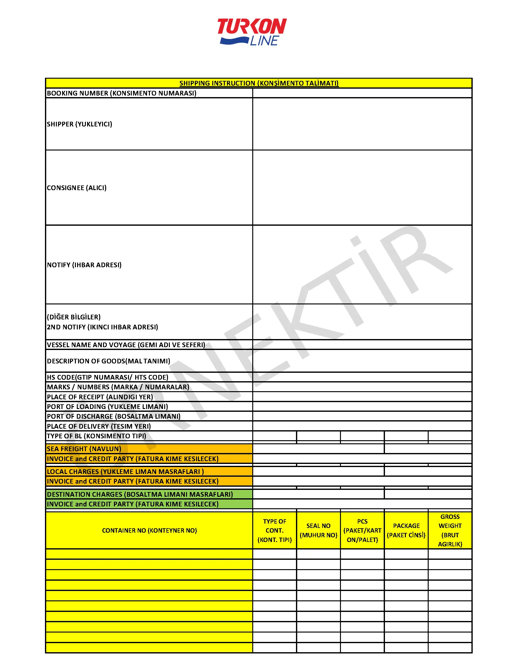 Empty Container Delivery Instruction Form
